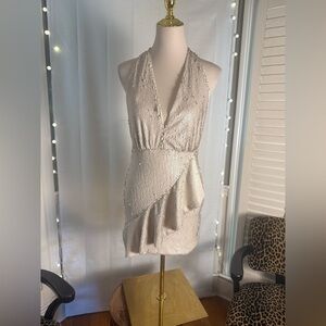 DO+BE Matte Tan Sequin Backless Dress Medium